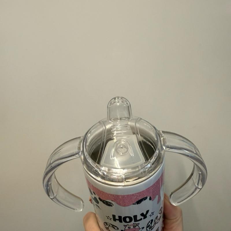 12oz insulated double walled sippy cup/tumbler for hot and cold drinks. With handles, 2 lids one sippy lid and one lid to use with straw that’s also included