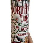 20oz North Pole hot chocolate tumbler with flat lid and straw Drinkware Flasks Beverage Insulation Bottles Water Bottles Portable Mug