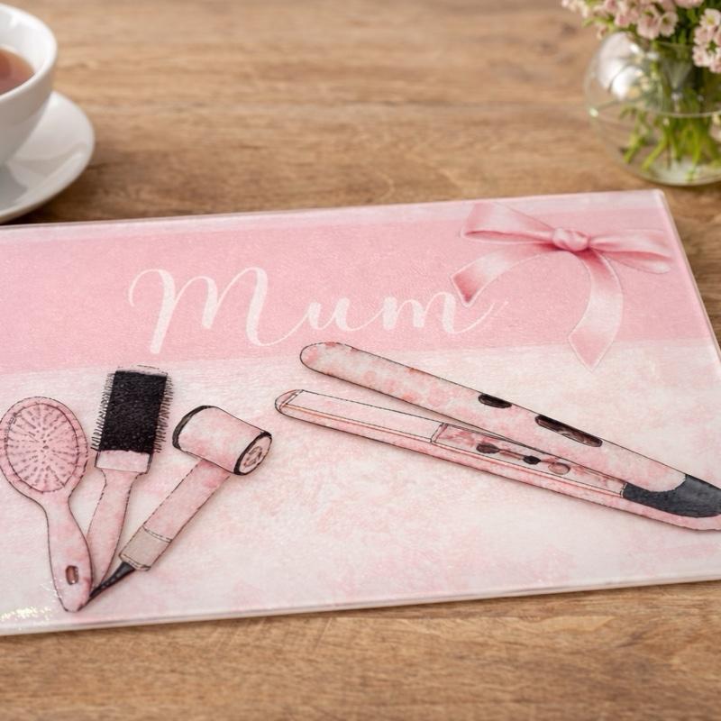 Personalised (mum can be changed) Hair straightener/hair appliances hot plate perfect for dressing tables to stop heat damage-made of glass