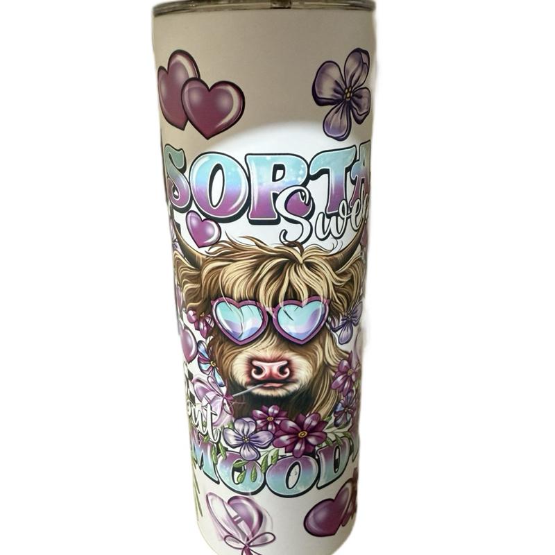 Sorta sweet but moody cow 20oz tumbler for hot and colds drinks with lid and straw