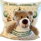 Personalised green worry bear pocket cushion, pillow. Option to include insert and teddy bear