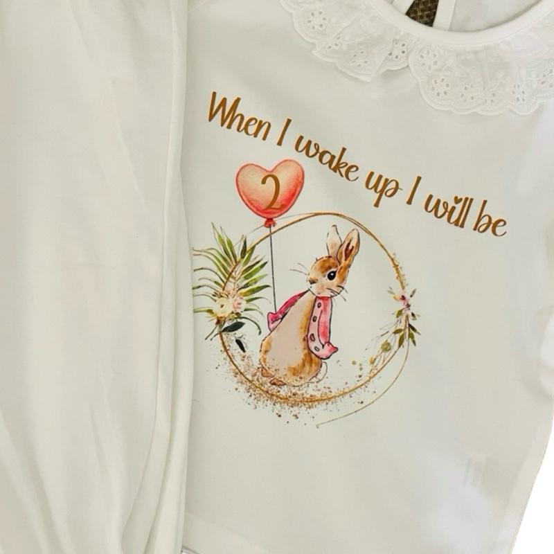 When I wake up. Cute rabbit frilly pyjamas. Personalised with name and age.