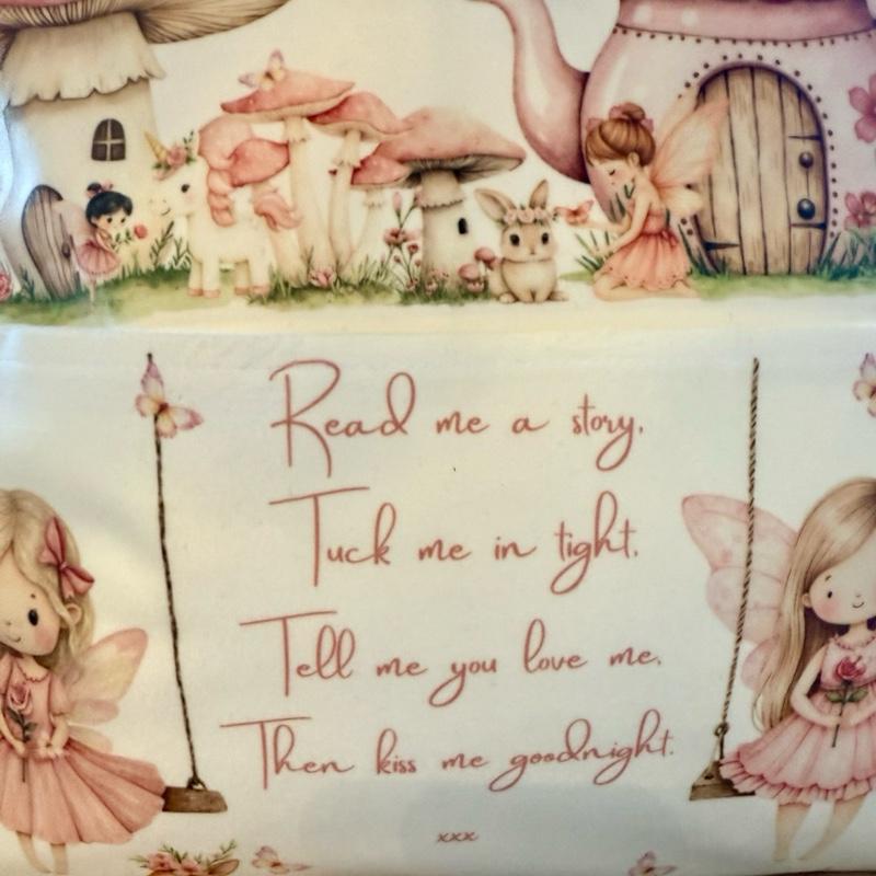 Personalised fairy pocket cushion, pillow. Would look beautiful in any little girls room. 40x40. Option to add on insert and plush