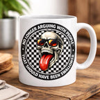 Funny and Sarcastic Adult 11oz Ceramic Mug with Skull Design and Checkered Pattern for Unique Gift
