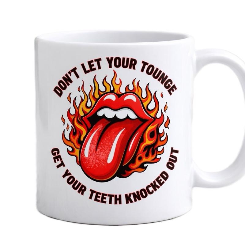 Funny Sarcastic Adult Humour 11oz Ceramic Mug with Flaming Tongue Design for Coffee Lovers