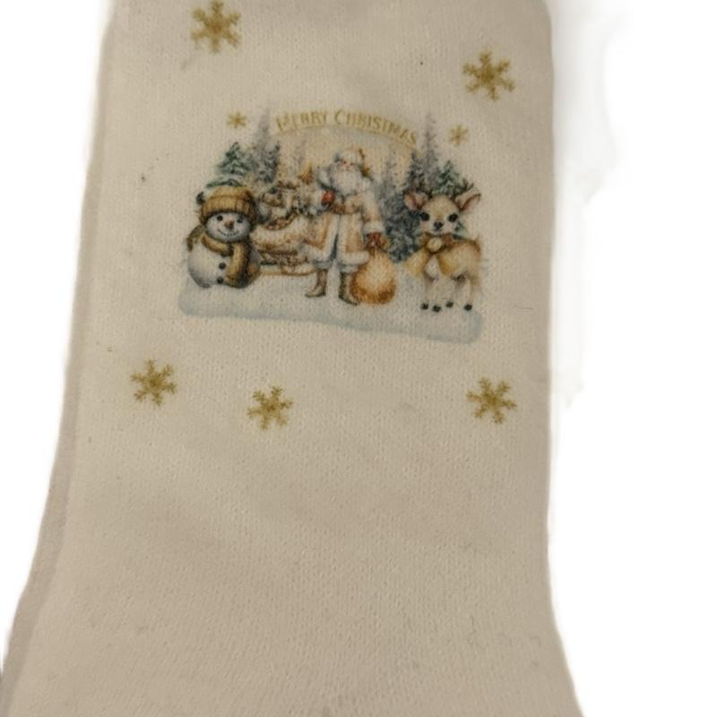 Christmas Themed Personalised Fluffy Socks with Festive Snowman and Reindeer Design for Cozy Holiday Wear White