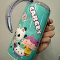 Personalised Doll House 12oz Sippy Cup with Two Lids for Dual Use as Cup with Lid and Straw Featuring Adorable Cat and Girl Design