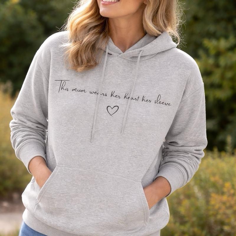 This Mum Wears Her Heart On Her Sleeve Personalised organic cotton Hoodie Perfect Mother's Day Gift For Moms