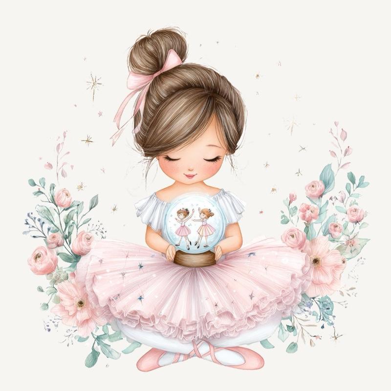 Girls Christmas Pink Pyjamas with Brushed Cotton PJ Bottoms Woven Check Pattern & Cute Ballerina Design
