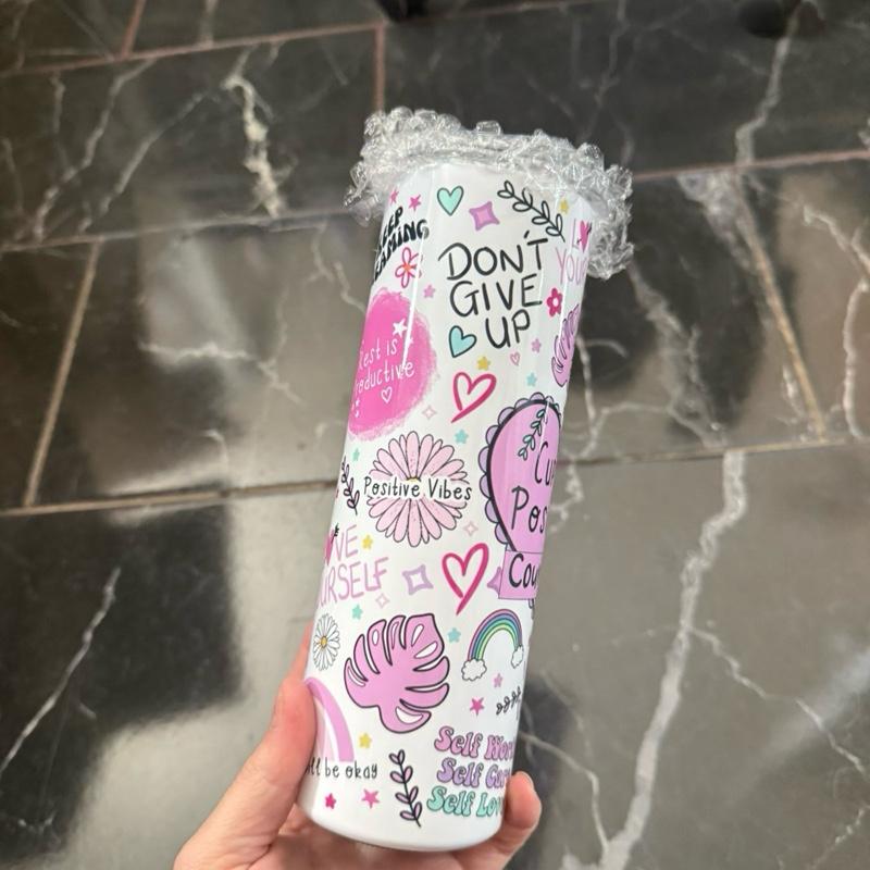Cup of Positivity 20oz tumbler with lid and straw, for hot and cold drinks - Personalised Motivational Tumbler with Heart Design and Inspirational Quotes for Daily Positivity