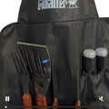 Personalised bbq apron, with 3 tools all engraved with any name, oven mitt, and salt and pepper shaker. Perfect gift for men, bbq lovers, Father’s Day, grandads and step dads. Image at top of the apron can also be changed