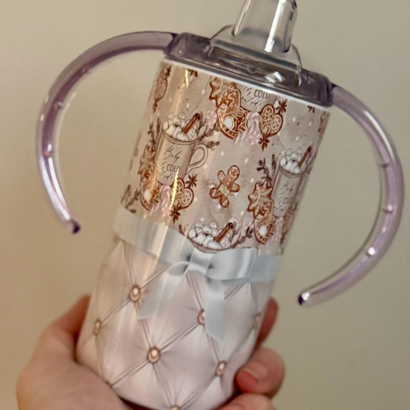 Christmas Themed Tumblers with Lid and Straw in 20oz and 12oz Sippy Cups Featuring Festive Gingerbread Design Bottle Drinkware Water Bottles Insulated Bottled Portable Washable Reusable Flasks