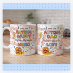 Autism Dad Fighting Battles You Can't See Mug with Red Interior and White Exterior Featuring Bold Text and Star Design, sen children parents, 11oz ceramic mug, Father’s Day gift, gifts for dads Drinkware Cup Reusable Washable Reuse Coffee