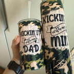 Hot and cold drinks, water insulated, double walled tumbler and sippy cup. Matching father and son. With straw and lid. BPA free Drinkware Flasks Bottles Bottled Portable. Camo design