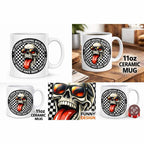 Funny and Sarcastic Adult 11oz Ceramic Mug with Skull Design and Checkered Pattern for Unique Gift