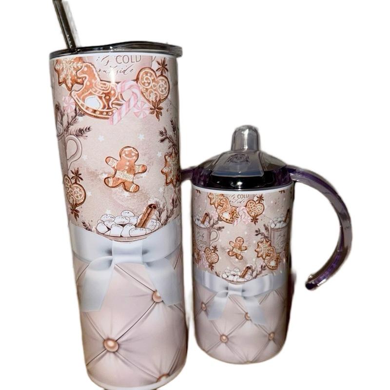 Christmas Themed Tumblers with Lid and Straw in 20oz and 12oz Sippy Cups Featuring Festive Gingerbread Design Bottle Drinkware Water Bottles Insulated Bottled Portable Washable Reusable Flasks