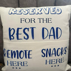 Dad’s pocket cushion, remote control holder, dads gift, gifts for fuzzy dads, best dad Father’s Day present, 40 x 40 cushion