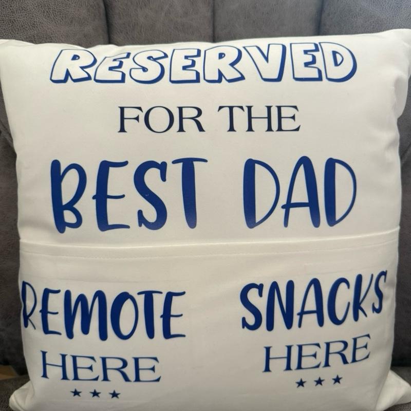 Dad’s pocket cushion, remote control holder, dads gift, gifts for fuzzy dads, best dad Father’s Day present, 40 x 40 cushion