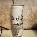 White and silver 20oz tumbler with lid and straw for hot and cold drinks