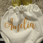 Christmas Velvet White Gift Bag with Reindeer Ears Personalised with Name