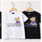 Children’s Come on Scotland supporting the football tops. Scotland’s 2026 football tops (with or without out hair bow in bears hair)