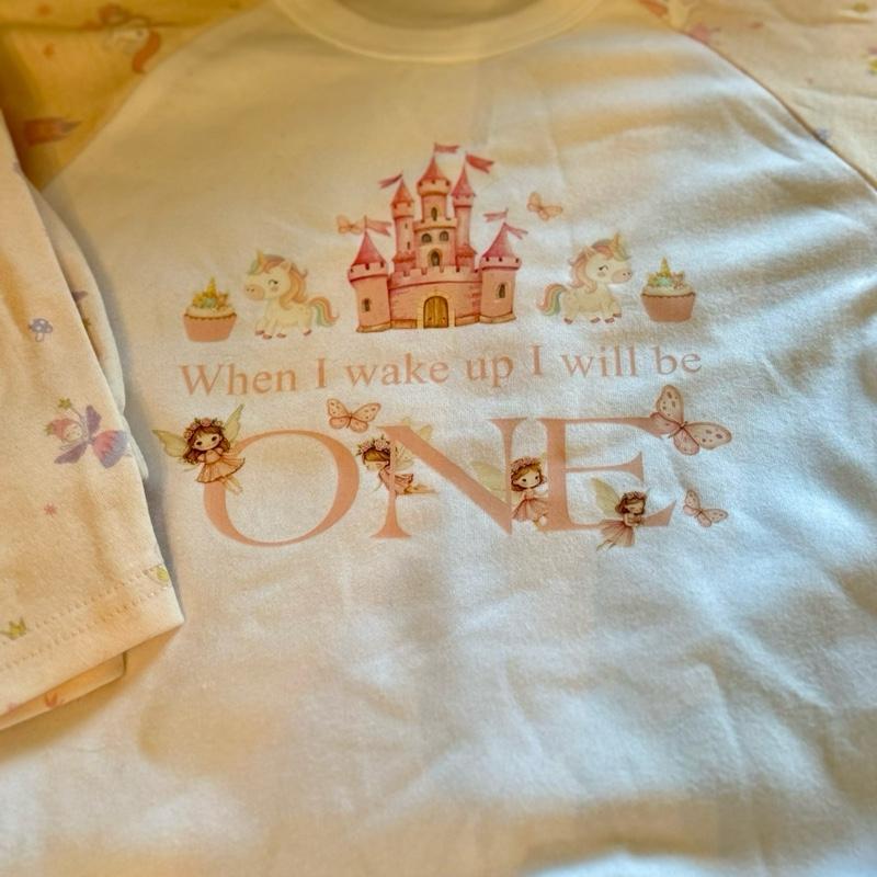 Pink personalised fairy princess, when I wake up pyjamas, birthday pyjamas, girls pyjamas, long sleeved and trousers, fairy’s on sleeves and trousers. Leave a note at checkout or send me a message if you would like to add a name