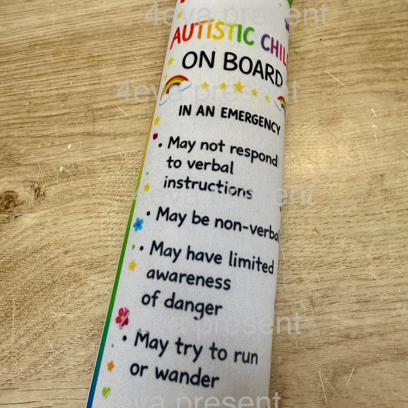 Autistic child on board what to do in an emergency seat belt cover, autistic chilld, sen child, non-verbal