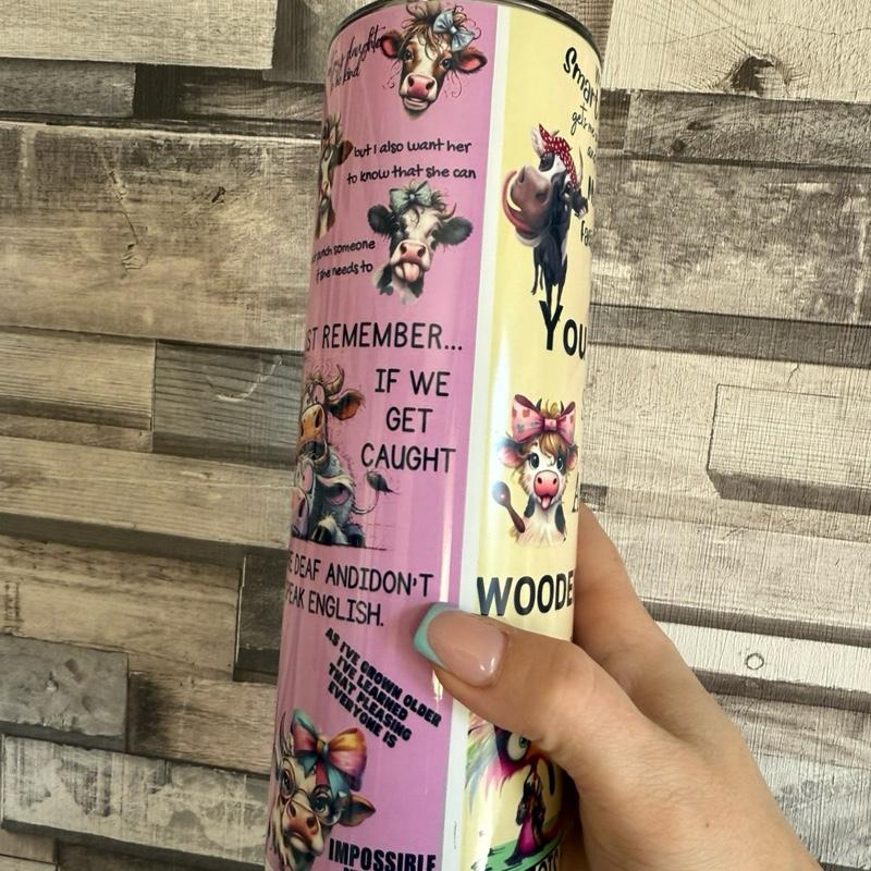 I Was Told To Check My Attitude - Pink 20oz Tumbler with Cartoon Cow Design - Perfect for Daily Use, with lid and straw for hot and cold drinks