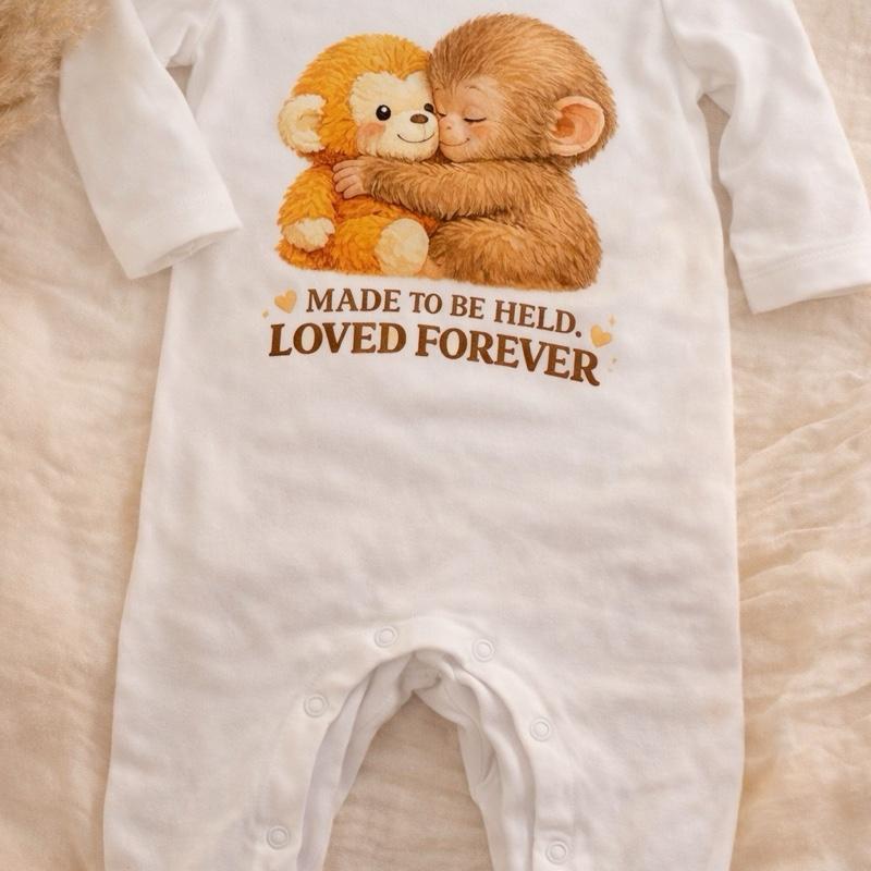 Baby’s Punch the Monkey Body Suit Vest with Adorable Hugging Monkeys Design Made to Be Held Loved Forever