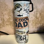Reel Cool Dad 20oz Double Walled Insulated Tumbler for Hot and Cold Drinks with Flip Up Lid Perfect Father's Day Gift for Any Dad who Loves Fishing