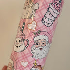 Pink Santa Themed 20oz Tumbler with Flat Lid and Straw - Festive Design for Christmas Drinks Drinkware Flasks Insulated Portable Water Bottles Mug Bottled