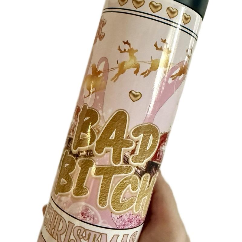 Bad b Christmas themed train 20oz tumbler for hot and cold drinks Drinkware Flasks Insulated Lid Portable Mug Bottled Water Bottles