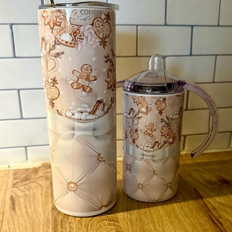 Christmas Themed Tumblers with Lid and Straw in 20oz and 12oz Sippy Cups Featuring Festive Gingerbread Design Bottle Drinkware Water Bottles Insulated Bottled Portable Washable Reusable Flasks