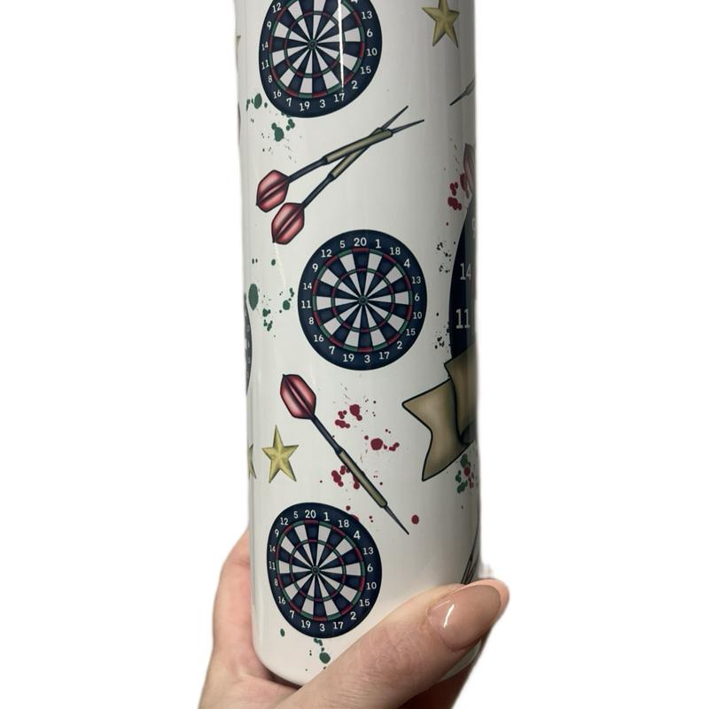 Darts Themed 20oz Tumbler for Hot and Cold Drinks with Lid and Straw Dad Gift Idea can have any name