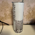 White and silver 20oz tumbler with lid and straw for hot and cold drinks