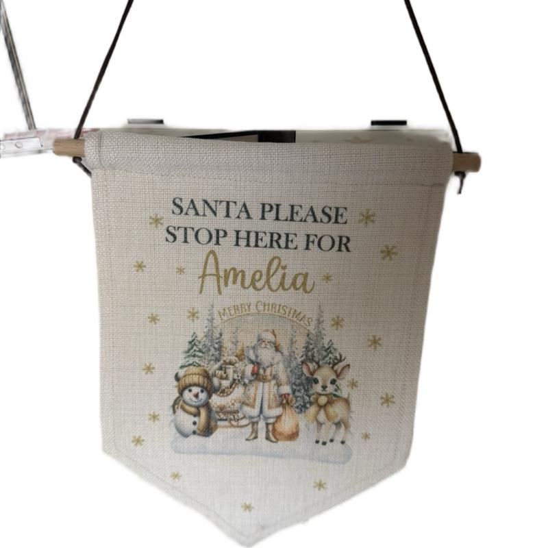 Hanging Santa pleased stop here sign personalised Gift Ornaments Decoration Gold