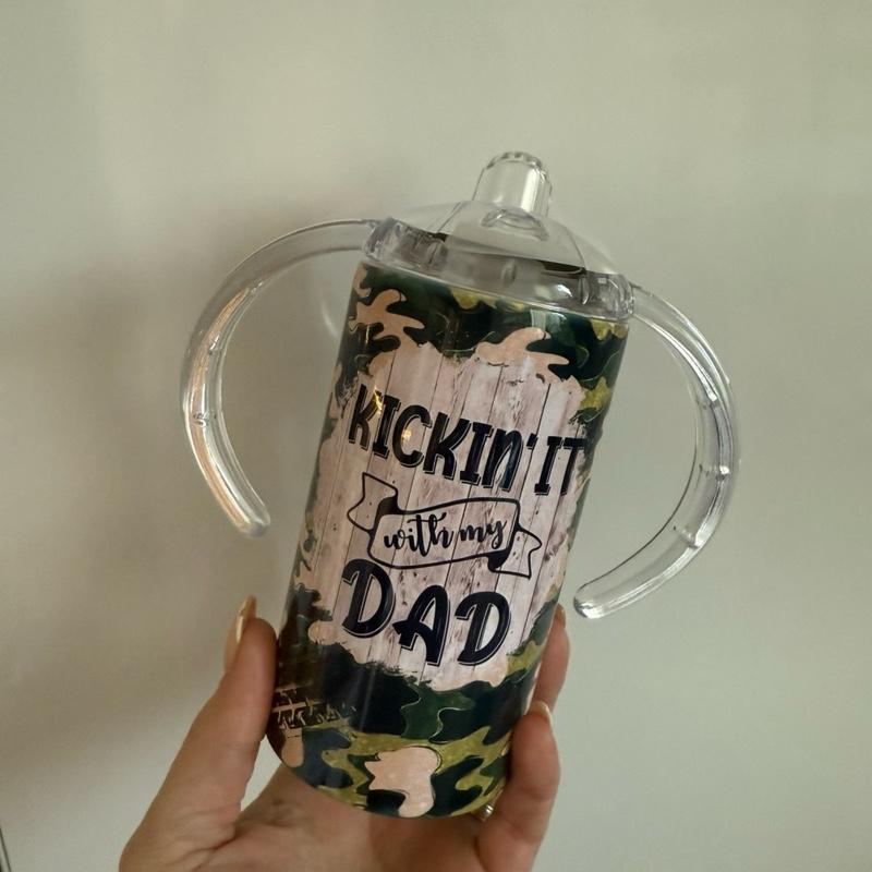 Hot and cold drinks, water insulated, double walled tumbler and sippy cup. Matching father and son. With straw and lid. BPA free Drinkware Flasks Bottles Bottled Portable. Camo design