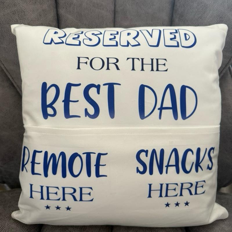 Dad’s pocket cushion, remote control holder, dads gift, gifts for fuzzy dads, best dad Father’s Day present, 40 x 40 cushion