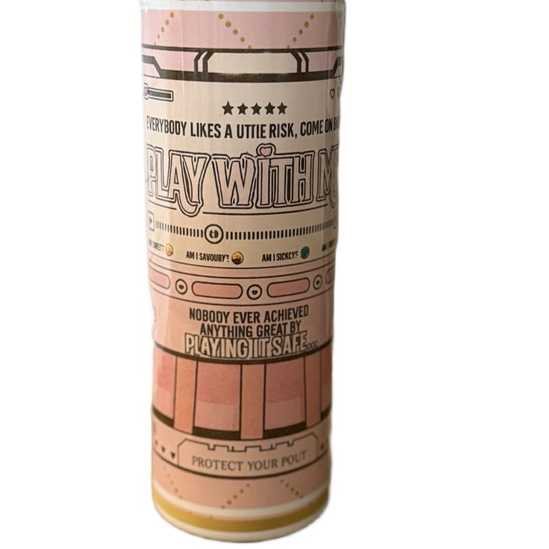 Makeup Themed 20oz Tumbler Double Walled Insulated with Lid and Straw - Pink Design with Text "Play with Risk" Drinkware Flasks Stylish Mug Bottles Water Bottles Portable Bottled