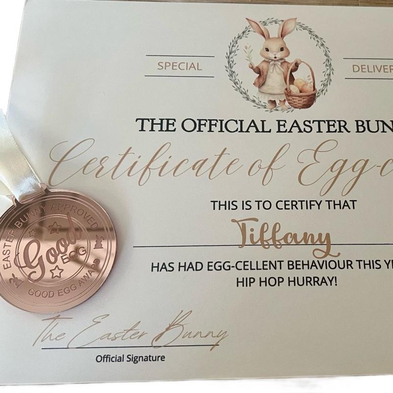 Easter certificate straight from the Easter bunny with medal