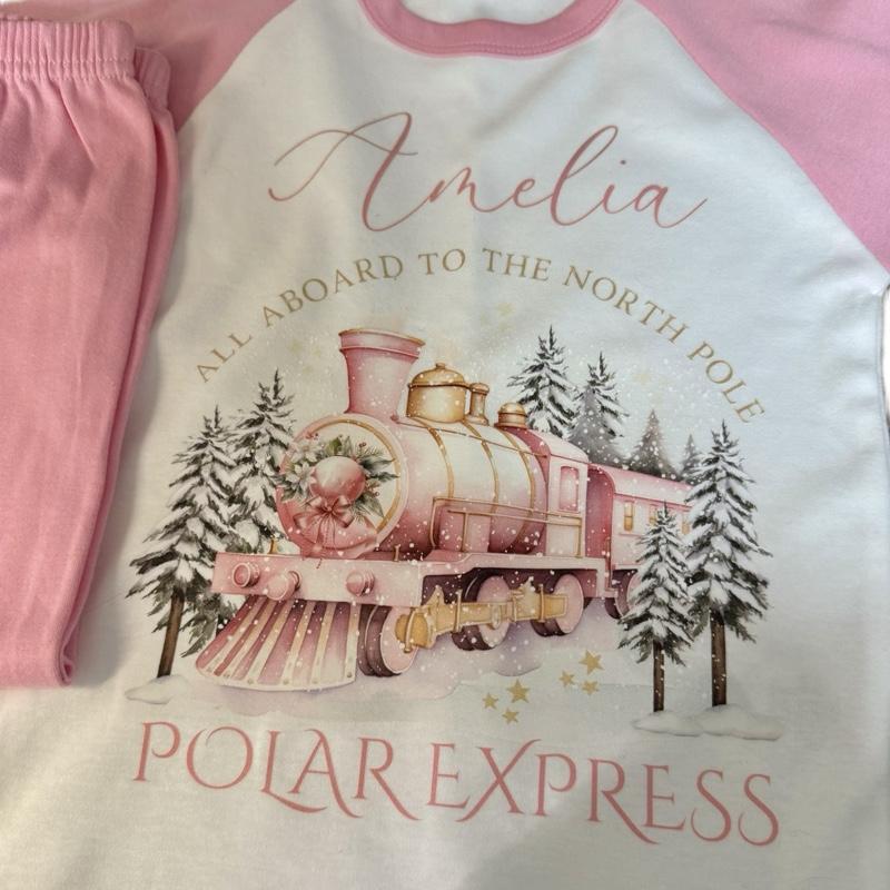 Pink or blue north pole personalised Christmas pyjamas