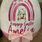 Personalised 16 inch Jumbo Plastic Storage Egg with Ribbon Bow and Bunny Design Perfect for filling with Easter Gifts