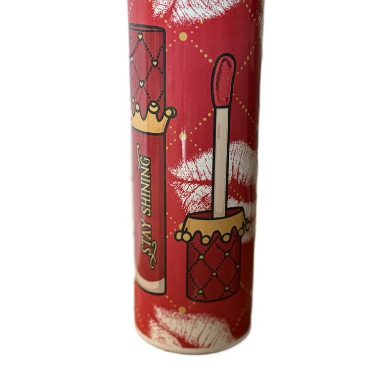 Stay Shining Red Lips Makeup Themed 20oz Tumbler Double Walled Insulated Drinkware Mug Bottles Cup Lid Straw Beverage Flasks Bottled Portable