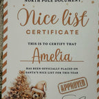 Gold personalised Christmas nice list certificate with Teddy bear on Gift Decor Decoration