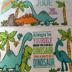 Personalised dinosaur pocket book cushion, personalised childrens cushion, nursery cushion, reading cushion. Leave name on notes at checkout or in a message