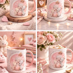 Love You to the Moon and Back Mug with Pink Handle Perfect Mother's Day Gift Featuring Adorable Bunny Design