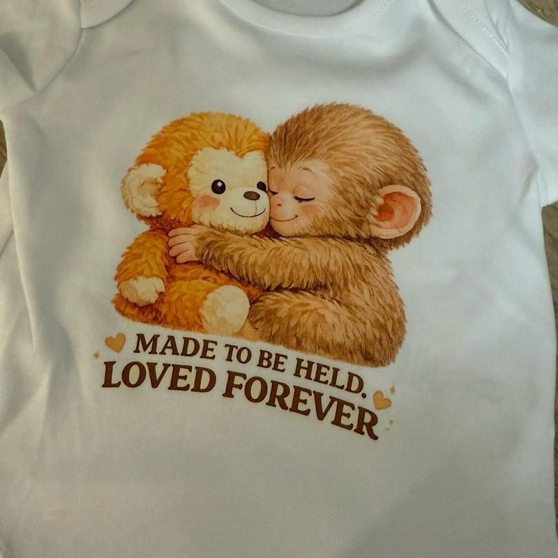Baby’s Punch the Monkey Body Suit Vest with Adorable Hugging Monkeys Design Made to Be Held Loved Forever