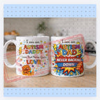 Autism Dad Fighting Battles You Can't See Mug with Red Interior and White Exterior Featuring Bold Text and Star Design, sen children parents, 11oz ceramic mug, Father’s Day gift, gifts for dads Drinkware Cup Reusable Washable Reuse Coffee