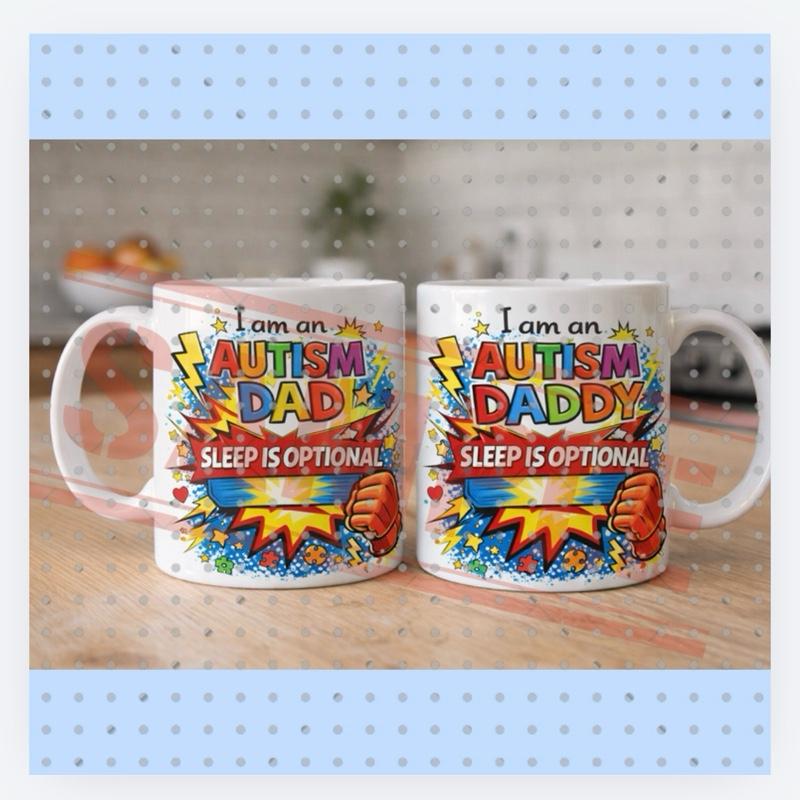 Autism Dad Fighting Battles You Can't See Mug with Red Interior and White Exterior Featuring Bold Text and Star Design, sen children parents, 11oz ceramic mug, Father’s Day gift, gifts for dads Drinkware Cup Reusable Washable Reuse Coffee