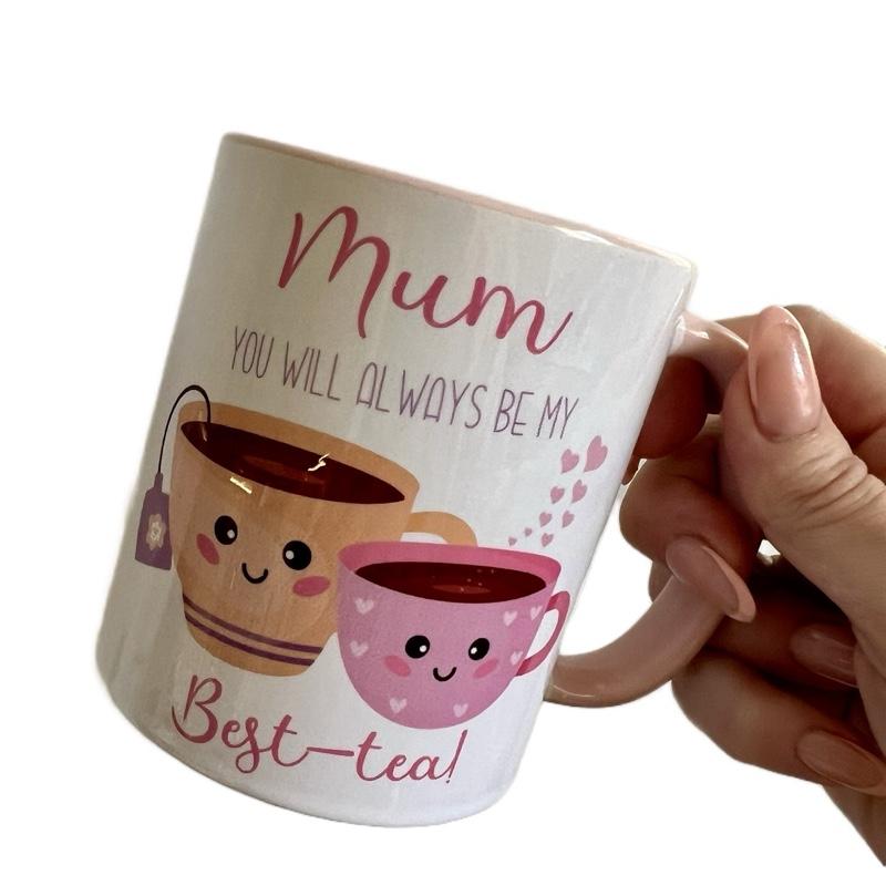 Mum Mug Pink and White with Pink Inside & Handle Best mum Design for a Drinkware Cup Ceramic mug Reusable Washable Reuse Coffee